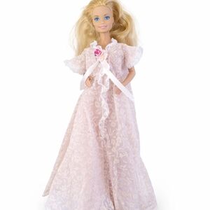 Pink Lace Doll Gown with Ribbon and Floral Accent